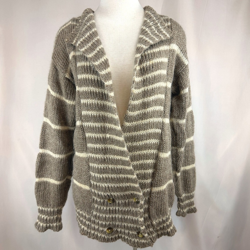 Vintage SAMBAND of ICELAND Wool Cardigan Sweater|M|Taupe Cream Cozy Cabin Scandi